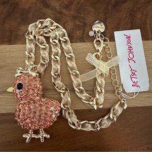 Betsey Johnson Orange Chicken Chick Chickadee Pendant Necklace Ribbon Bow